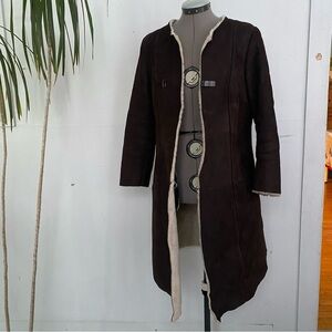 TERILEATHER Women’s Gorgeous Shearling Sheepskin Coat  Colarless Brown Suede S